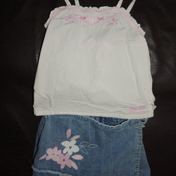 Barbie Avenue - Twin Set - Embroidered Floral Halter & Matching Print Jean Skort - Picture 2 of 8
